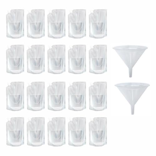 Sbyzm 20 sacchetti ricaricabili per bevande, 1000 ml, in plastica trasparente, da viaggio, kit da crociera, riutilizzabili, per alcol, liquori, succhi, bevande, feste, Halloween, Natale, bevande calde