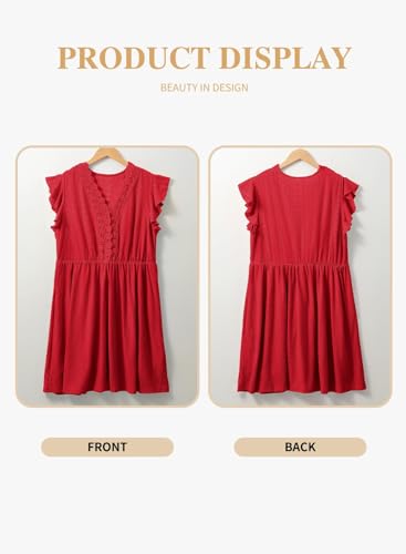 Image of Eytino Plus Size Dresses for Women Summer Ruffle Cap Sleeve Lace V Neck Embroidery Eyelet A Line Dress(1X-5X)