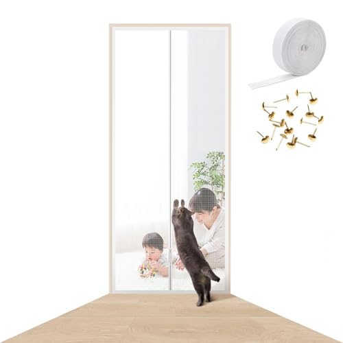 ペット ゲート 猫 ペットゲート 玄関網戸 ペットフェンス 犬 ゲート 猫 ゲート 網戸カーテン 猫網 網戸 網戸キット ドア用 犬 猫 通気 軽量 メッシュ 貼るタイプ 穴不要 面ファスナー 脱走防止 侵入/飛び出し防止 うさぎ 赤ちゃん (I型, 90x210cm)