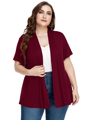 Image of LARACE Short Sleeve Cardigans for Womens Summer Tops Casual Plus Size Open Front Lightweight Cover Up