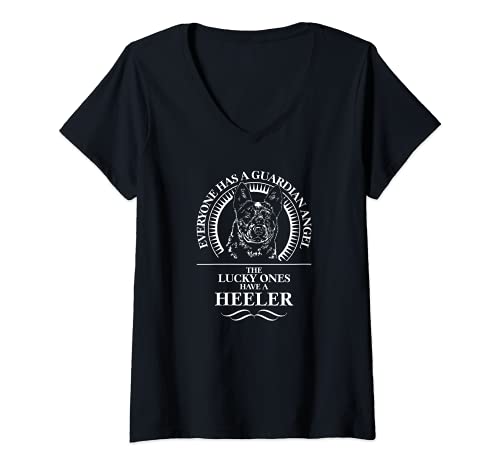 Womens Proud Blue Heeler Guardian Angel dog mom dog saying V-Neck T-Shirt, Black