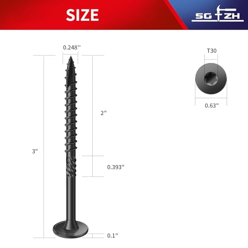 Image of #14 x 3 Inch Outdoor Structural Wood Deck Screws (30Pcs /1lb), Carbon Steel, Black, Flat Head, Rust Resistant Epoxy Coated, T30 Star Bit