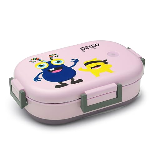 Image of Go24 pexpo Tango Monster(Blue) Printed Stainless Steel Insulated Tiffin Box for Kids (650ml) and Small Container (150ml) with Spoon - Pink | | Anti-Skid Rubber Base|Kids Lunch Box for School, Picnic