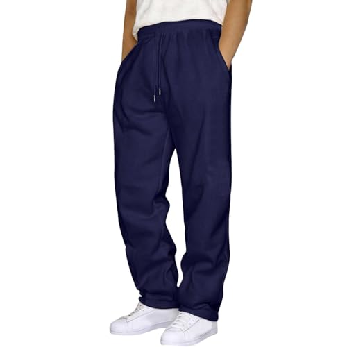 Mens Sweatpants Fleece Open Bottom Straight Leg Pants Casual Running Athletic Joggers Pants Baggy Trousers with Pockets
