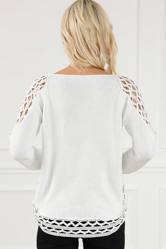 Women's Casual White Solid Scoop Neck Hollow Out Sweater3