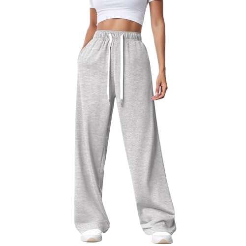 Getervb Pantalon Jogging Femme Pantalon de Sport Taille Haute Pantalon de Survêtement Baggy avec Poches Pantalon de Détente pour Yoga Running Fitness Training