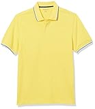 Amazon Essentials Men's Slim-Fit Cotton Pique Polo Shirt, Yellow/Blue/White, Medium