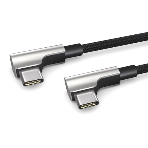 PAXO 0,2m Ladekabel, 3A, USB C auf USB C Kabel, USB 2.0, elegante Winkelstecker, besonders flexibler Stoffmantel in schwarz