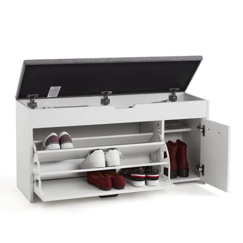 Meerveil Shoe Bench with Seat, Shoe Bench with Storage and Flip-up Drawer, Wooden Industrial Style for Hallway Entryway, W100 x H52 x D30 cm, White - Cosy Home Interiors Meerveil Shoe Bench with Seat, Shoe Bench with Storage and Flip-up Drawer, Wooden Industrial Style for Hallway Entryway, W100 x H52 x D30 cm, White - Image 4