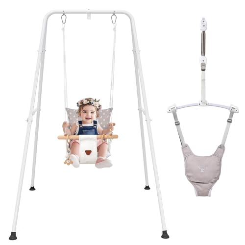 Image of Baby Jumper with Toddler Swing, Baby Jumpers and Bouncers,Indoor Outdoor Toddler Swing Set (White)