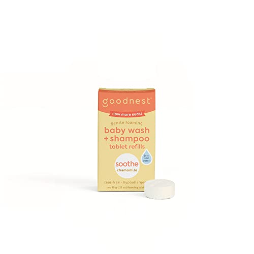 Goodnest Baby Bath Refill Tablets, Soothing Chamomile, All-In-One Baby Shampoo, Wash & Foaming Bath Soak Dissolving Soap Tablets, Gentle, Tear-Free, Hypoallergenic Foaming Baby Wash For Sensitive Skin, Includes (2) Refill Tablets #TOP1