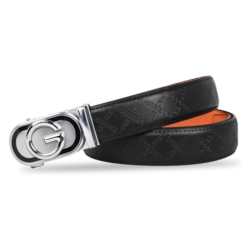 Image of Aurolran Men&Womens Leather Dress Belt Business Automatic Buckle Belt Color-Black Silver Gold