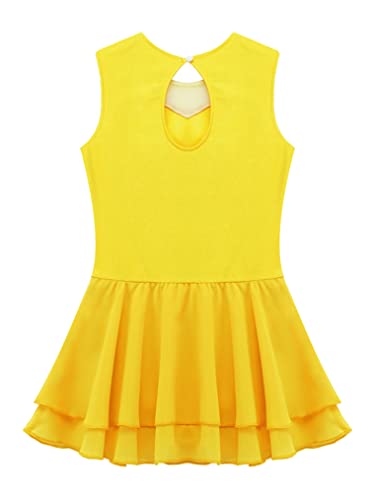 Freebily Kids Girls Floral Figure Ice Skating Dress Tulle Leotard Dress Shiny Ballet Dance Dress Dancewear Costume Yellow 16 Years #TOP3
