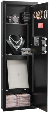 VEVOR Wall Safe, 4-Tier Hidden Wall Mounted Gun Safe with Password & Key, Q235 Cold-Rolled Steel In-Wall Box with LED Lighting, 3 Adjustable Shelves & Key Holders for Money, Jewelry, Passport, Black