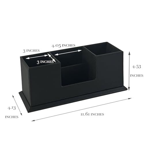 UnionBasic Desk Organizer, Desktop Caddy Leather Multi-compartment Pen Holder Office Stationer Organizer, Black