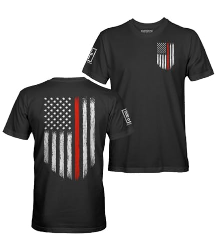 Thin Red Line Firefighter USA Flag Men's T Shirt (Black, L)