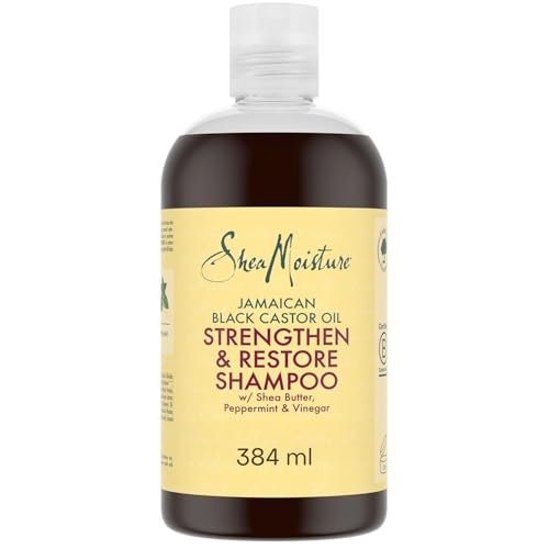 SheaMoisture Strengthen & Restore - Shampooing Doux - Sans Sulfate à l’Huile de Ricin Noir de Jamaïque et au Beurre de Karité - Pour Cheveux Abîmés ou...