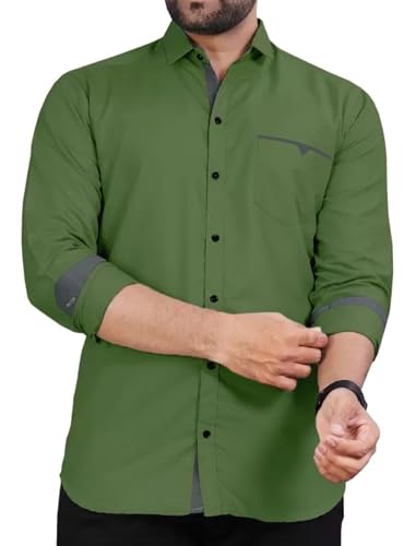 Image of CB-COLEBROOK Men's Regular Fit Solid Soft Touch Cotton Casual Shirt with Pocket Design with Spread Collar & Full Sleeves (Available in Plus Size)