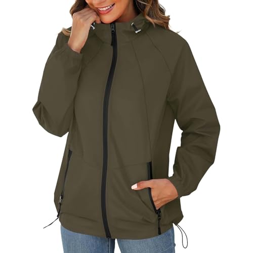 Shffuw Parka Impermeable Mujerchaqueta Impermeable Mujer Chaqueta impermeable para mujer, ligera, cortavientos, con capucha, plegable y con bolsillos. Pantalon Impermeable Mujerchaqueta (Green, L)