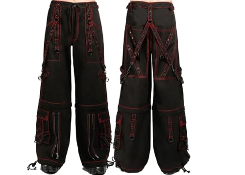 Generic Gothic Super Stud Pant Cyber Chain Goth Jeans Punk Rock Black Gothic Vintage Cotton Gens Trouser Pant Red Stitch