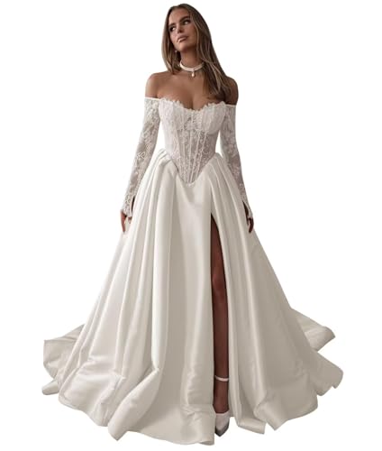 Off Shoulder Long Sleeve Wedding Dresses for Bride 2026 Ball