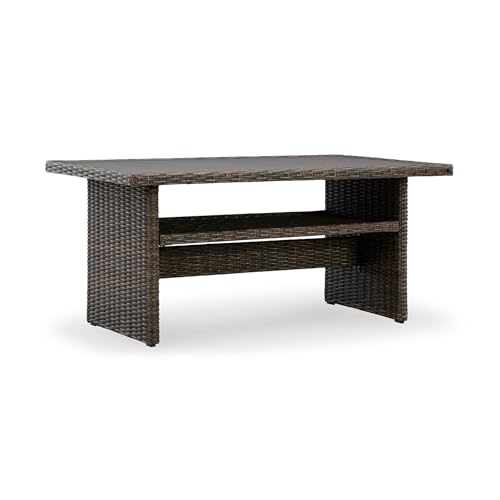 Image of Signature Design by Ashley Brook Ranch Casual Outdoor Multi-use Table with 1 Fixed Shelf, Dark Brown & Gray