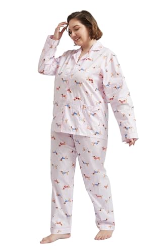 Image of GLOBAL Women Cotton Pajamas Long Sleeve PJs Button Down Sleepwear S-3XL