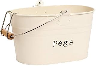 Harbour Housewares Industrial Laundry Peg Bucket - Vintage Style Steel Kitchen Storage Tub with Hook, Handle - Cream