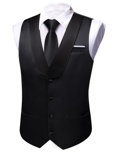 Barry.Wang Mens Formal Suit Vest Casual Business Waistcoat Tie Bowtie Set Shawl Collar Slim Fit Vest Wedding Party2
