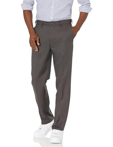 Amazon Essentials Men's Classic-Fit Expandable-Waist Flat-Front Dress Pant, Dark Grey, 34W x 30L