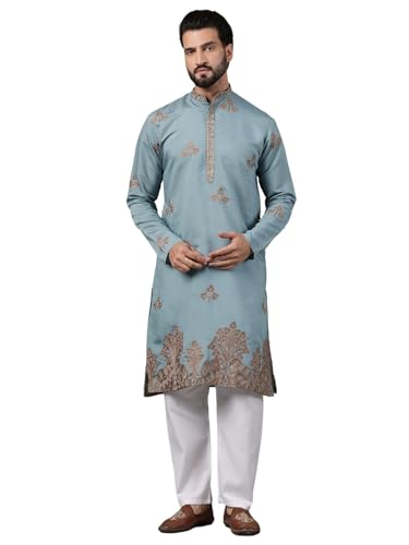 Image of SOJANYA (Since 1958 Men's Cotton Floral Thread Embroidered Kurta With Pyjama