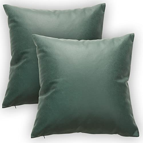 Moloudan Christmas Faux Leather Throw Pillow Covers,Waterproof Decorative Pillowcase,Soft Thick Cushion Covers For Sofa Couch Living Room(Vintage Green,18 X 18 Inch,Set Of 2) #TOP5