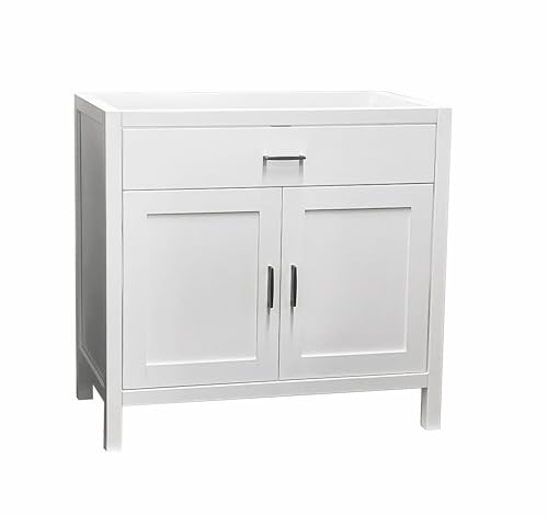 24" White Bathroom Vanity Base Only – Freestanding Solid Wood Sink Cabinet with Tip-Out Drawer, Shaker Style Storage, No Top or Sink, 24" W x 21" D x 34.5" H