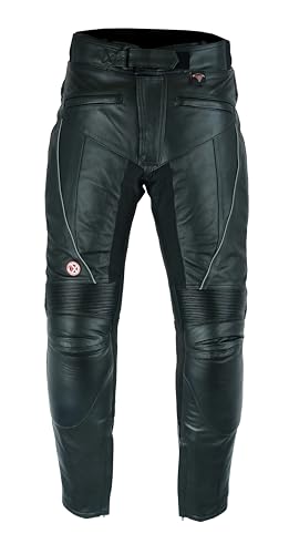 Texpeed motorradhose leder wasserdicht herren mit protektoren - Schwarz Vollnarbiges Lederhose echtleder mit rüstung (EN 1621-1) Biker gepanzerte - L Taille/Regülar Bein