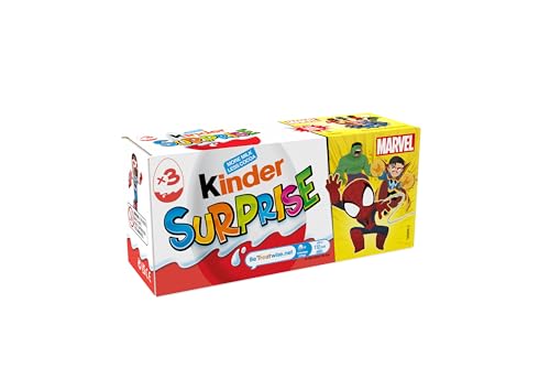 Kinder Surprise Chocolate Gift, Chocolate Eggs, Fine Milk Chocolate Shell with Milky White Lining, Contains Toys, Pack of 3 x 20g, Packaging May Vary