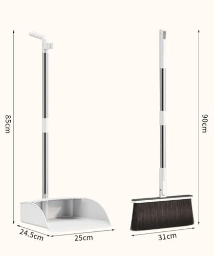 Image of Broom and Dustpan Set with Long Handles, Upright Standing Dustpan, 26 cm Wide Pan, Detachable Handle Design (Long Handle Broom and Dustpan)