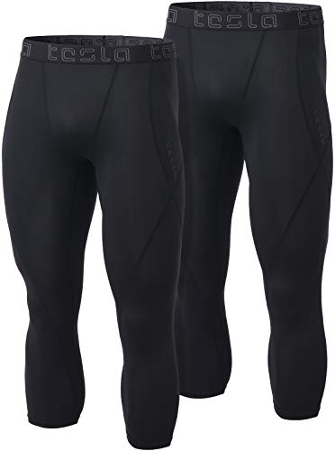 TSLA Men's Compression 3/4 Capri Pants Baselayer Cool Dry Sports Running Yoga Tights