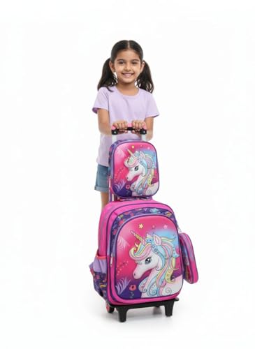 Image of Kids 17 Inch School Backpack Combo Set - Lunch Box Bag & Stationery Pouch | Trolley Bag with 2 Wheels | Durable Polyester Carry-on Travel & School Bag for Boys