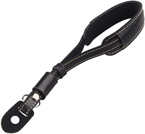 Dragonne de poignet universelle en cuir synthétique pour appareil photo Nikon Fuji Pentax Canon Panasonic Sony DSLR et plus encore, Noir , S Cover