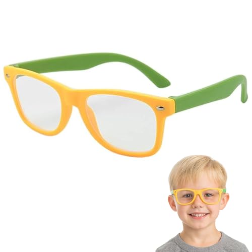 Gudzws Kids Blue Light Blocking Glasses Rectangle Digital Boys Girl Age for 5-12 (Yellow)