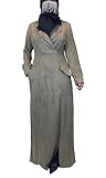 AMAALEEY Velvet Maxi Dress Long Sleeve Islamic Women Abaya with Pockets (Olive, XL)