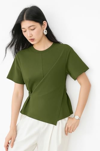 Image of Zilcon Woman Half Sleeve Round Neck Womens Tops Beach Vacation Fashion Clothes Casual Summer Spring Winter Fall Outfits Tops