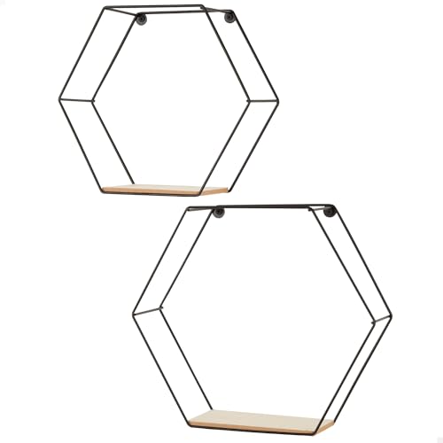AKTIVE Max Home Set 2 étagères murales, 26x10x23 cm et 29x10x26 cm, Hexagonal, Charge maximale 4 kg, Structure métallique Noire, Étagères Effet Bois,...