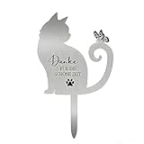 Maslasee Grabstein Katze aus Edelstahl, Wetterfeste Gedenktafel Katze frostbeständig UV-beständig für Garten Tierfriedhof, Grabschmuck für Katzenbesitzer