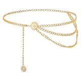 Multilayer Metal Waist Chain Belt for Women, Fashion Multilayer Adjustable Women Gold Long Belt Body Belly Jewelry for Dresses Jeans Trousers