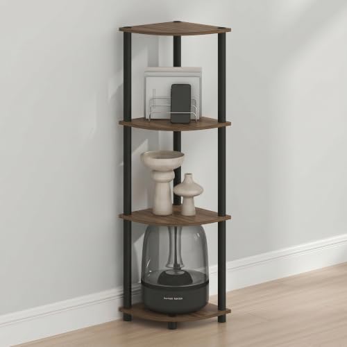 Image of Furinno Turn-N-Tube Toolless 4-Tier Storage Shelves, Columbia Walnut | Rustic Brown Corner Shelf, Open Storage Book Shelf, for Organization and Storage, Living Room, Home Office, Bedroom