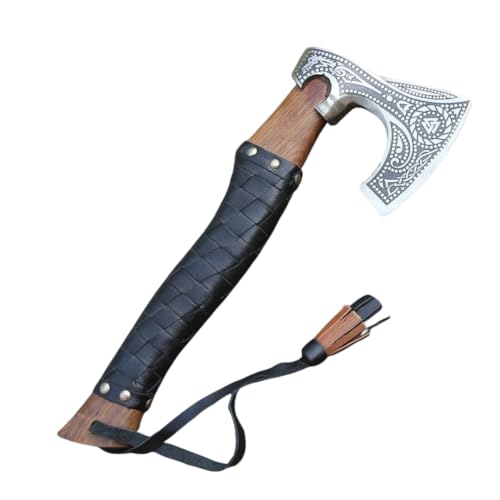 Qepaa Crafts®Russian Valknut Wood Viking Style Bearded Axe Tomahawk - Real Hatchet, Best Gift for Anniversary, Valentine's Day, Birthday,Leather Sheath with Leather Wrap Handle Perfect Hand Grip (SFL)