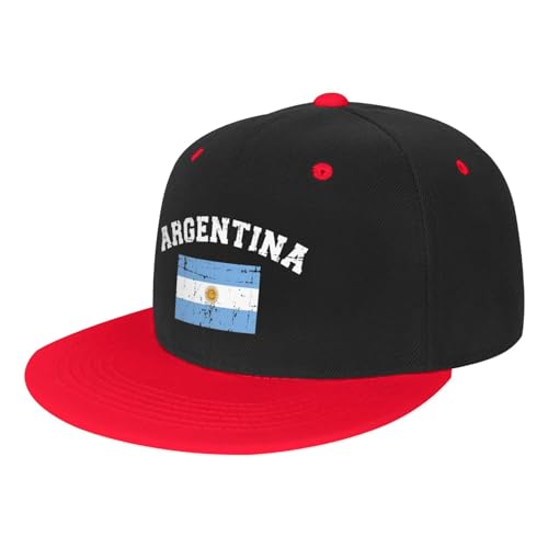 Flag of Argentina Flat Billed Cap Unisex Kids Adjustable Fashion Hip Hop Flat Bill Hat Red