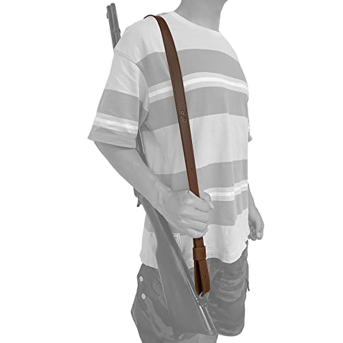 Leather Cowhide Rifle Gun Sling, Crazy Horse Handmade Stitched 1" Wide Brown #TOP6