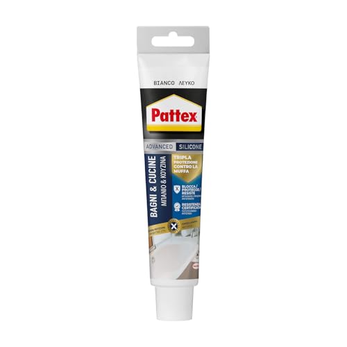PATTEX Sigillante Bianco Bagni&Cucine 3x Protection, Silicone Bianco per Bagno Antimuffa, Silicone Impermeabile, Flessibile e a Lunga Durata, 1 Tubo da 50 ml